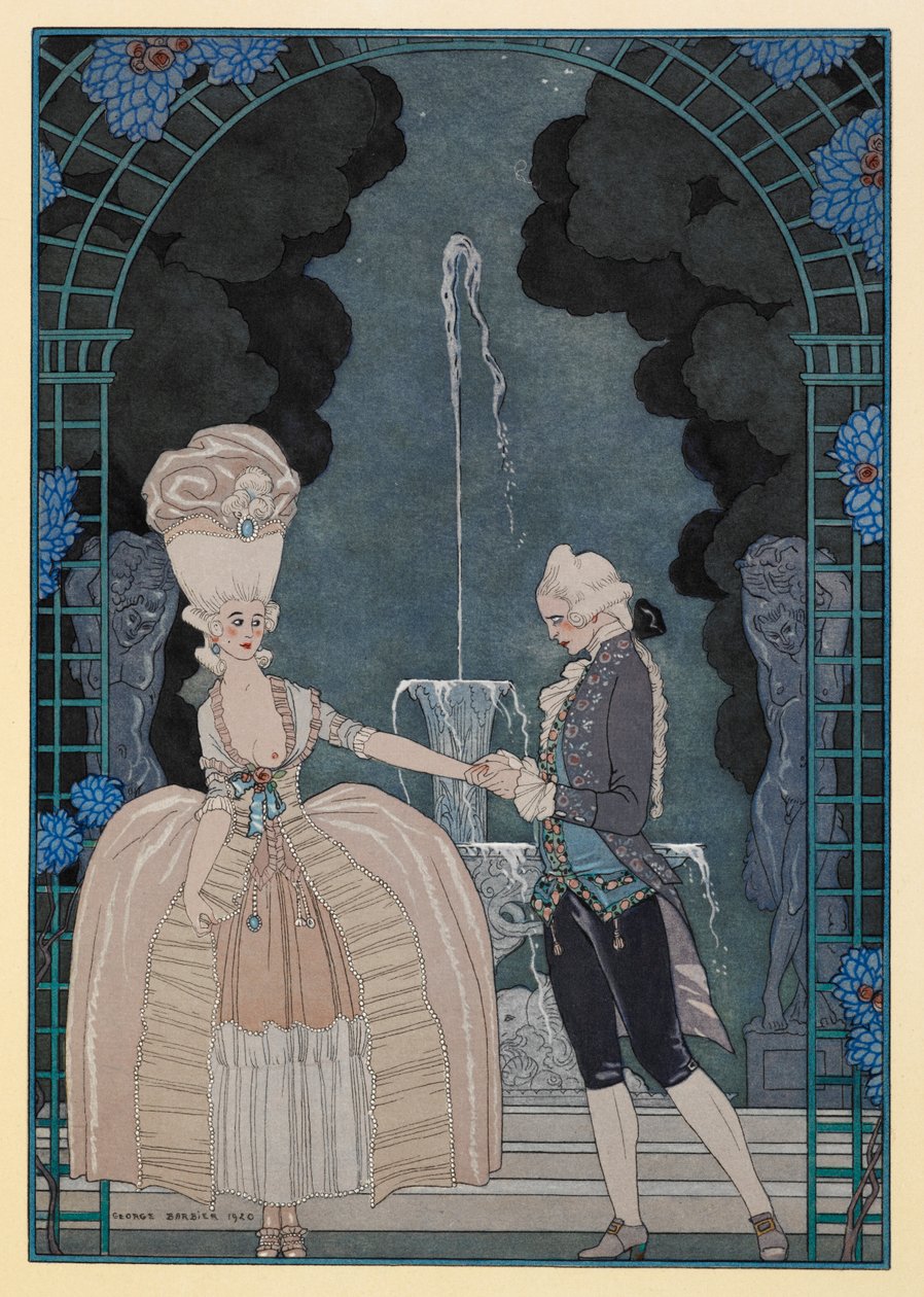 Colloque Sentimental. En man som håller en kvinnas hand. av Georges Barbier