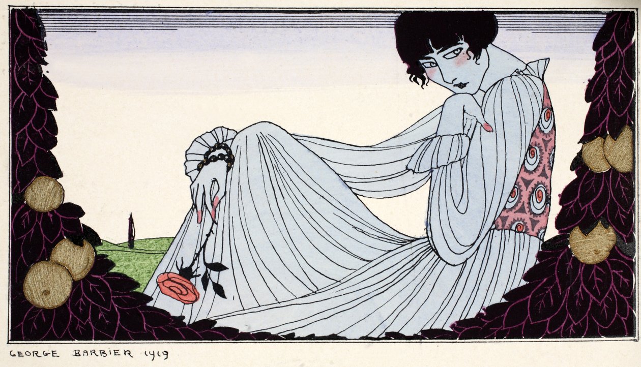 Kontemplation 1919 (stenciltryck) av Georges Barbier