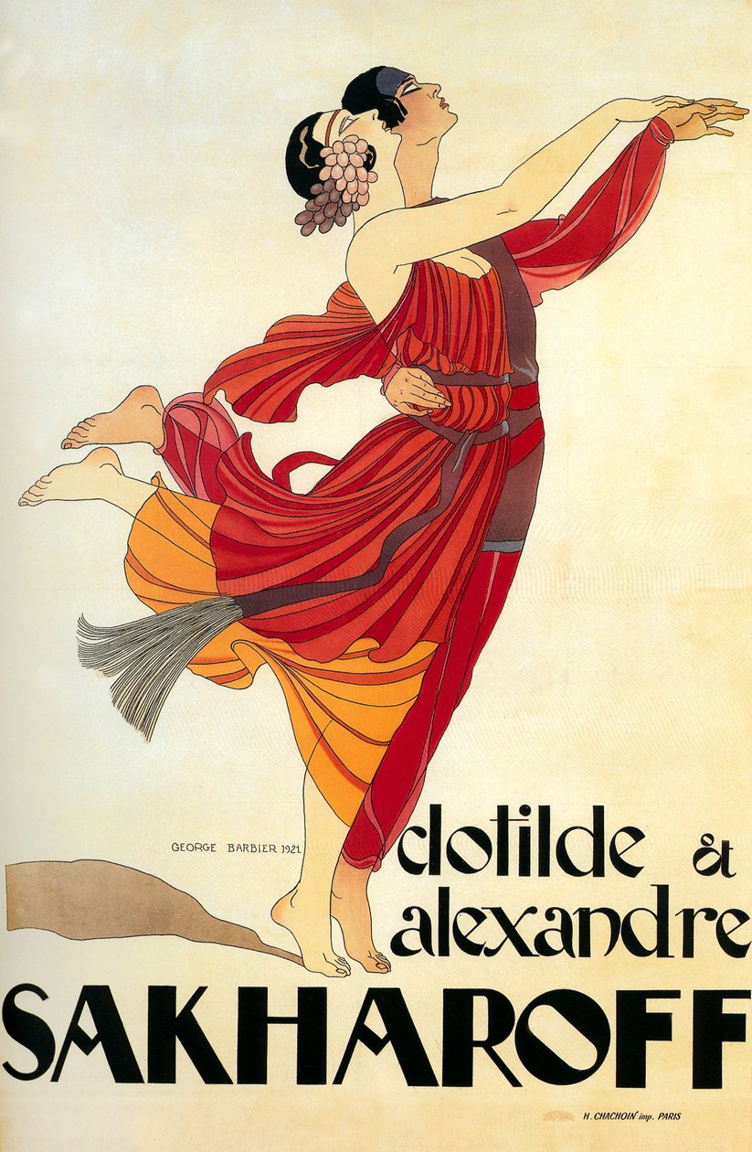 Dansarna Clotilde och Alexandre Sakharoff 1921 (affisch) av Georges Barbier