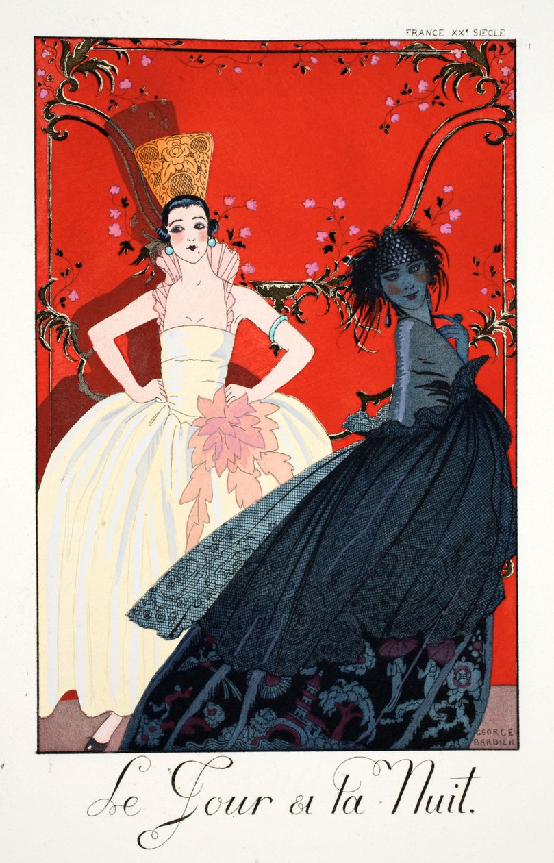 Dag och natt, från "Falbalas and Fanfreluches, Almanac of Present, Past and Future Modes" av Georges Barbier
