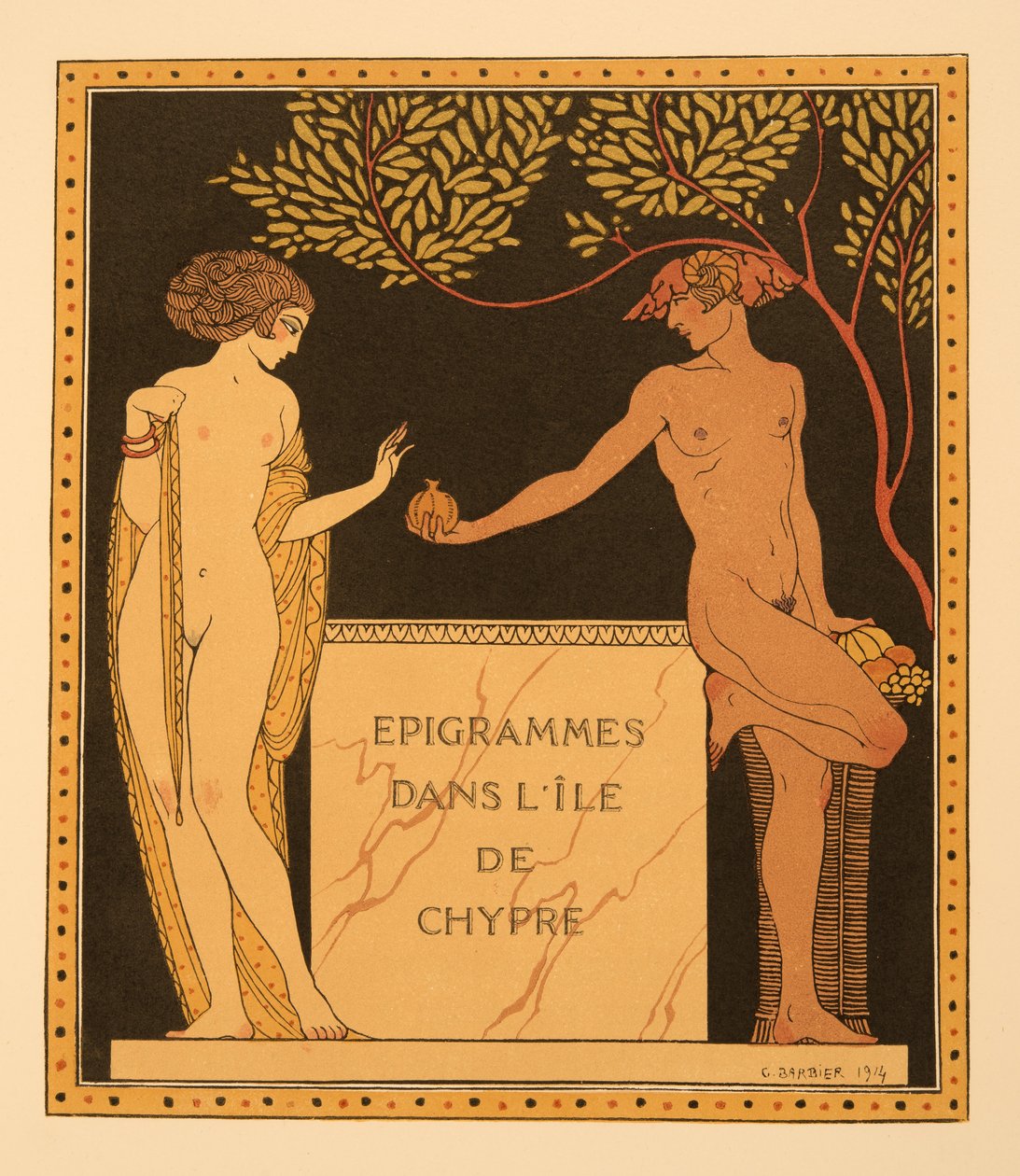 Epigram på ön Cypern, illustration från Les Chansons de Bilitis, av Pierre Louys, pub. 1922 (stenciltryck) av Georges Barbier