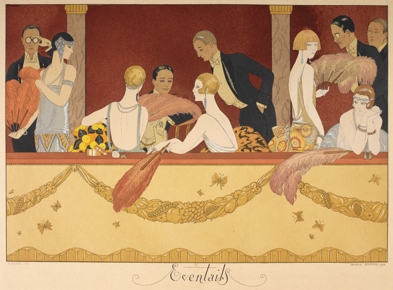 Eventtails. Människor som njuter av en kväll på teatern. av Georges Barbier