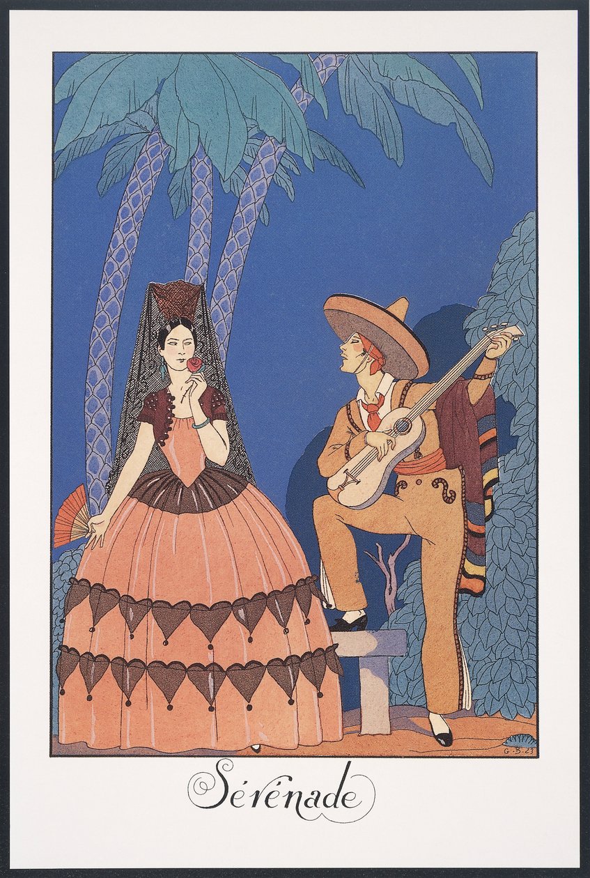 Falbalas et Fanfreluches, Almanacka för 1924, Serenade, av George Barbier, tryck av Georges Barbier