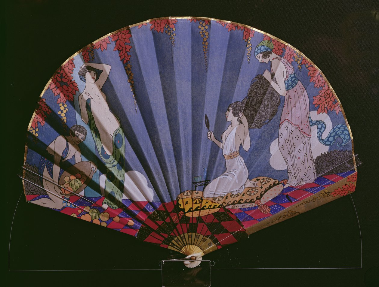 "Femmes a la Toilette", fläkt gjord för den parisiska Couturier, Madame Paquin av Georges Barbier