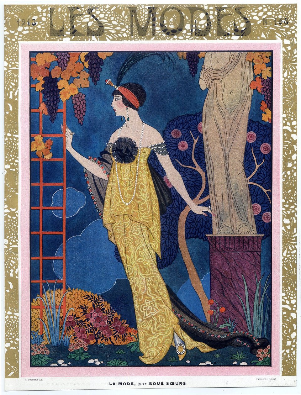 Främre omslaget till Les Modes; 1913; pub. 1913 (färgad gravyr) av Georges Barbier