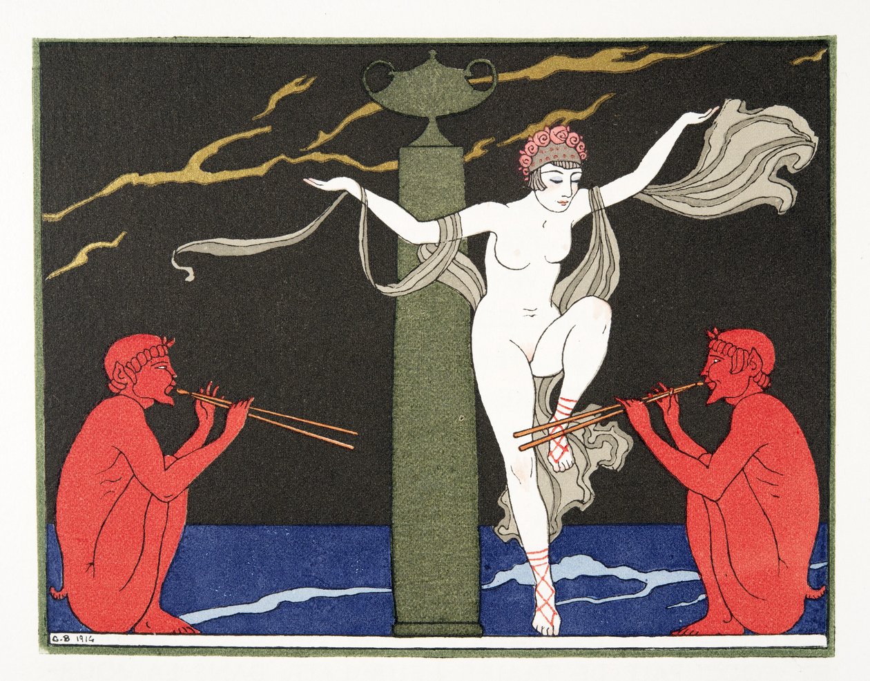 Illustration från Les Chansons de Bilitis, av Pierre Louys, pub. 1922 (stenciltryck) av Georges Barbier