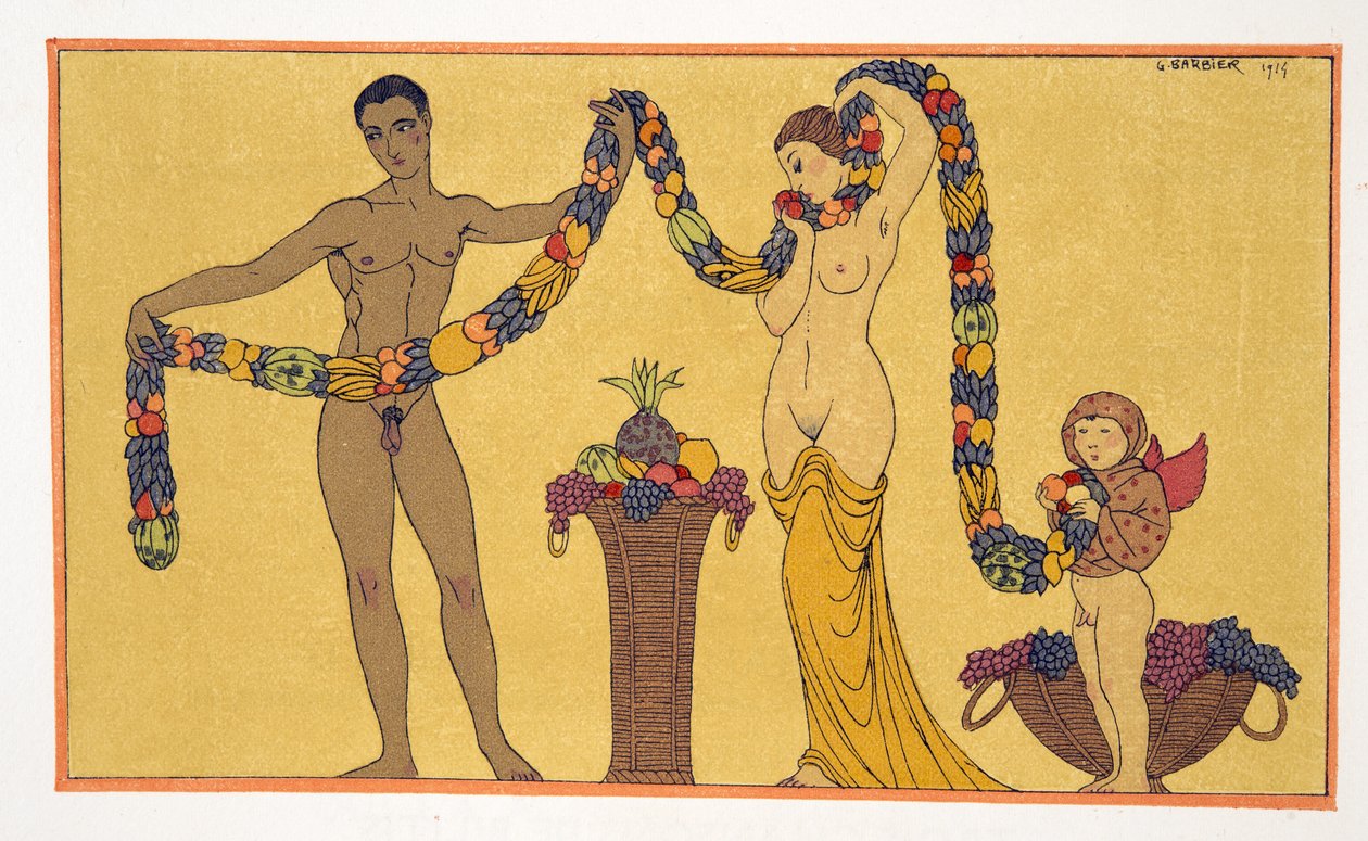 Illustration från Les Chansons de Bilitis, av Pierre Louys, pub. 1922 (stenciltryck) av Georges Barbier
