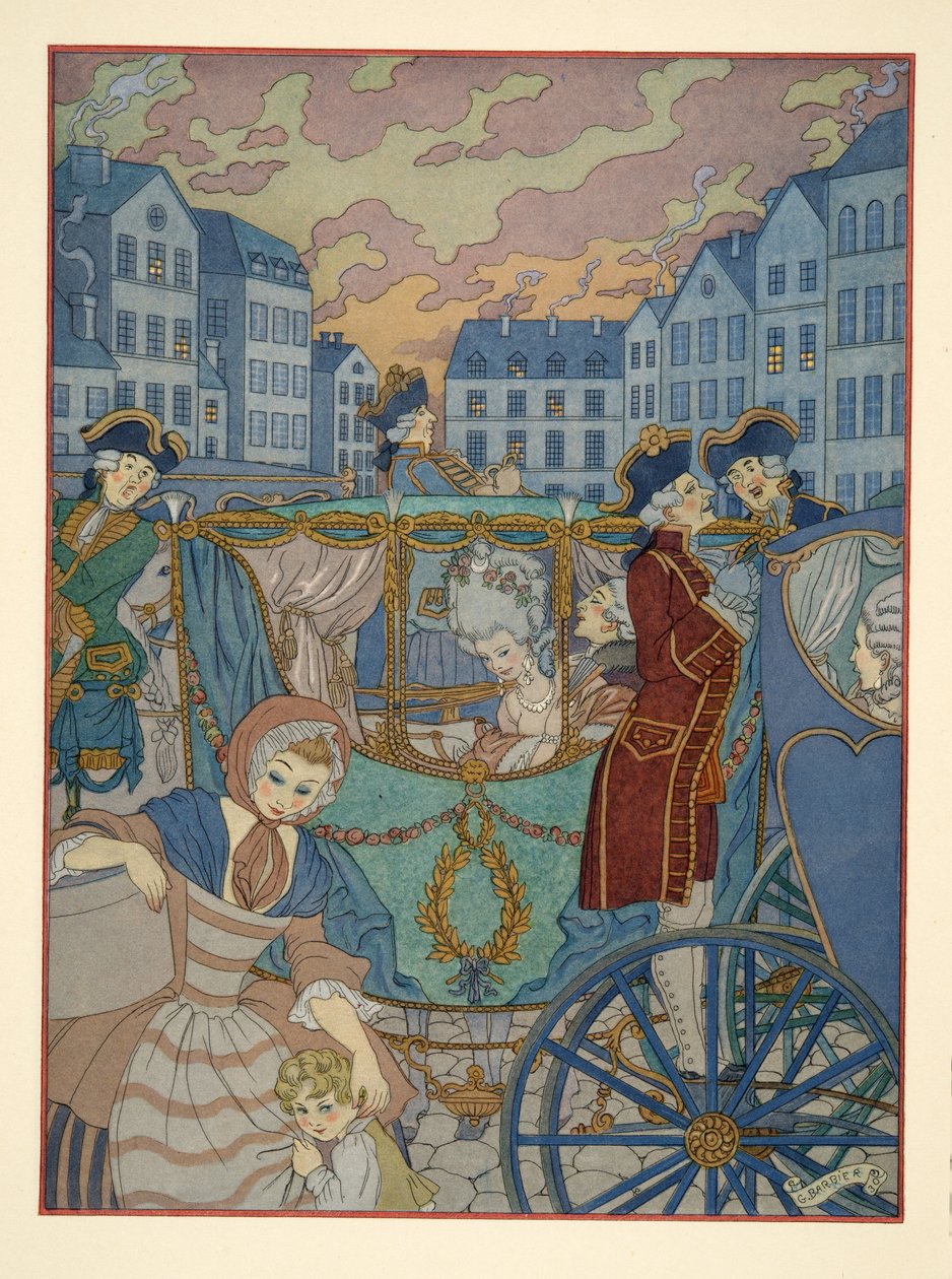 Illustration från "Les Liaisons Dangereuses" av Pierre Choderlos de Laclos (1741-1803) pub. 1934 (stenciltryck) av Georges Barbier