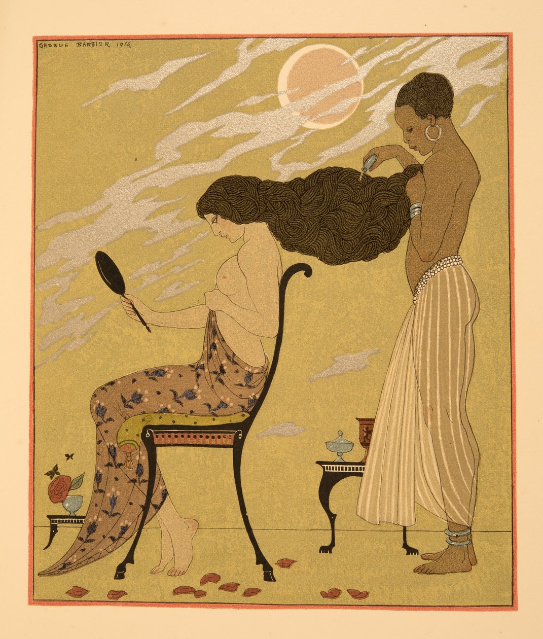 I Sing my Flesh & my Life, illustration från Les Chansons de Bilitis, av Pierre Louys, pub. 1922 (stenciltryck) av Georges Barbier