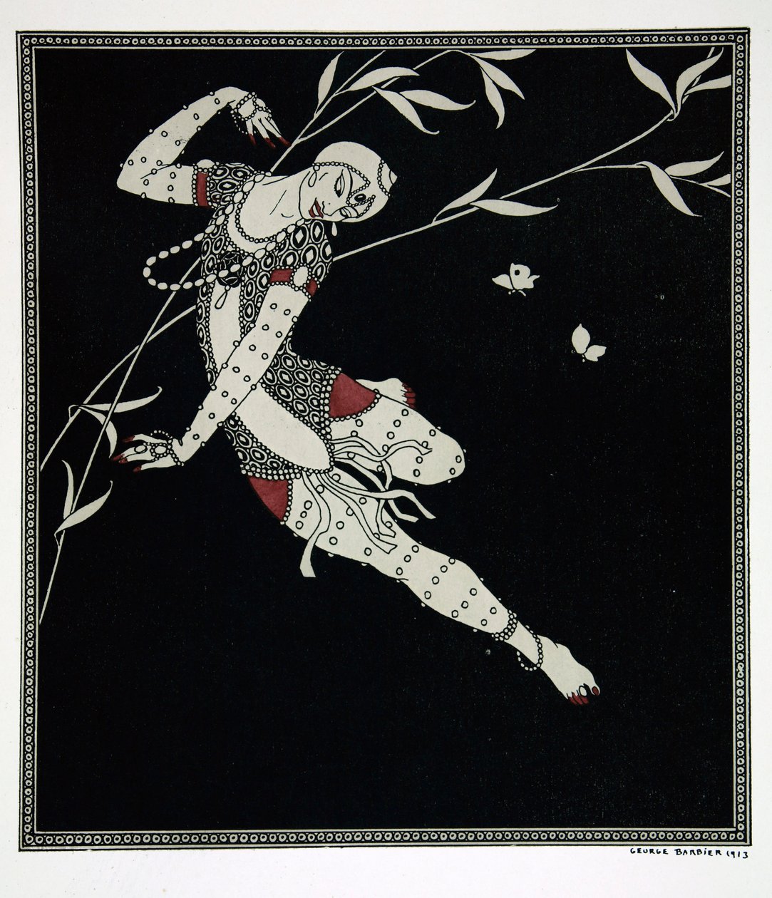 Eldfågeln, från serien "Designs on the dances of Vaslav Nijinsky" (1889-1950). Georges Barbier (1882-1932), Schablontryck av Georges Barbier