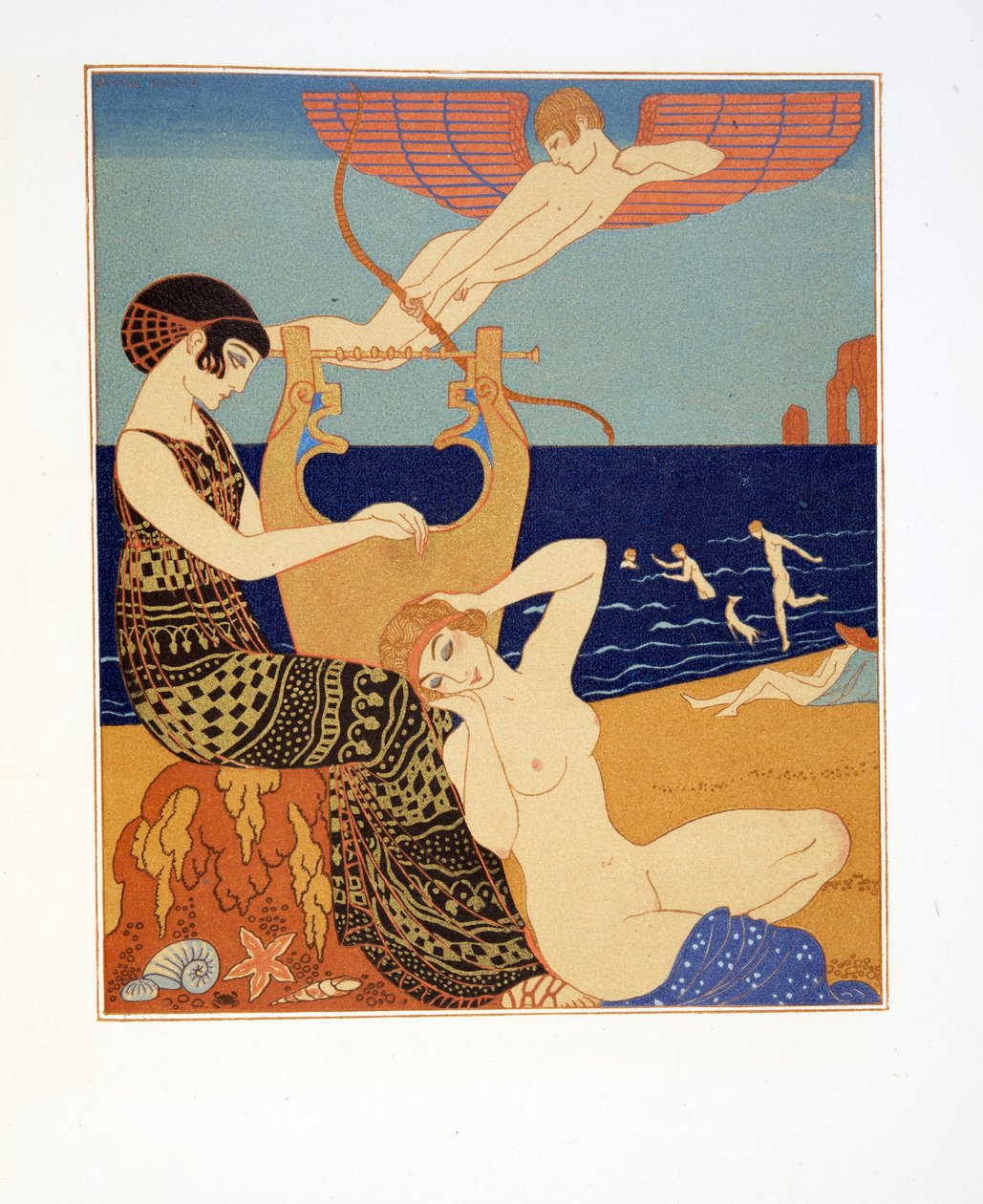 Den symboliska ringen, illustration från Les Chansons de Bilitis, av Pierre Louys, pub. 1922 (stenciltryck) av Georges Barbier