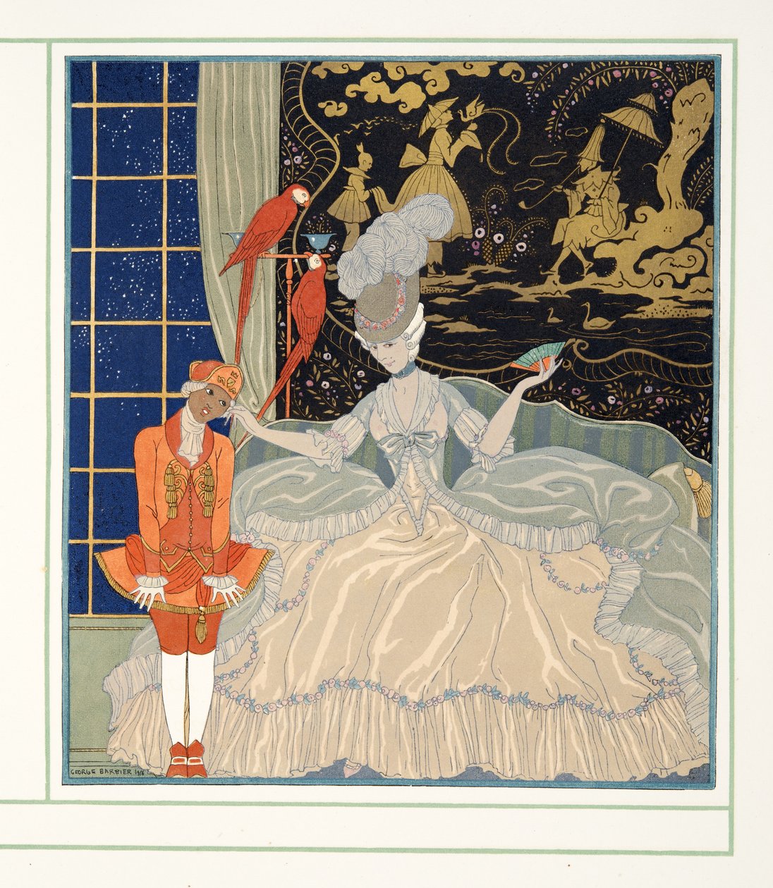 Grevinnan från Personages de Comedie, pub. 1922 (stenciltryck) av Georges Barbier