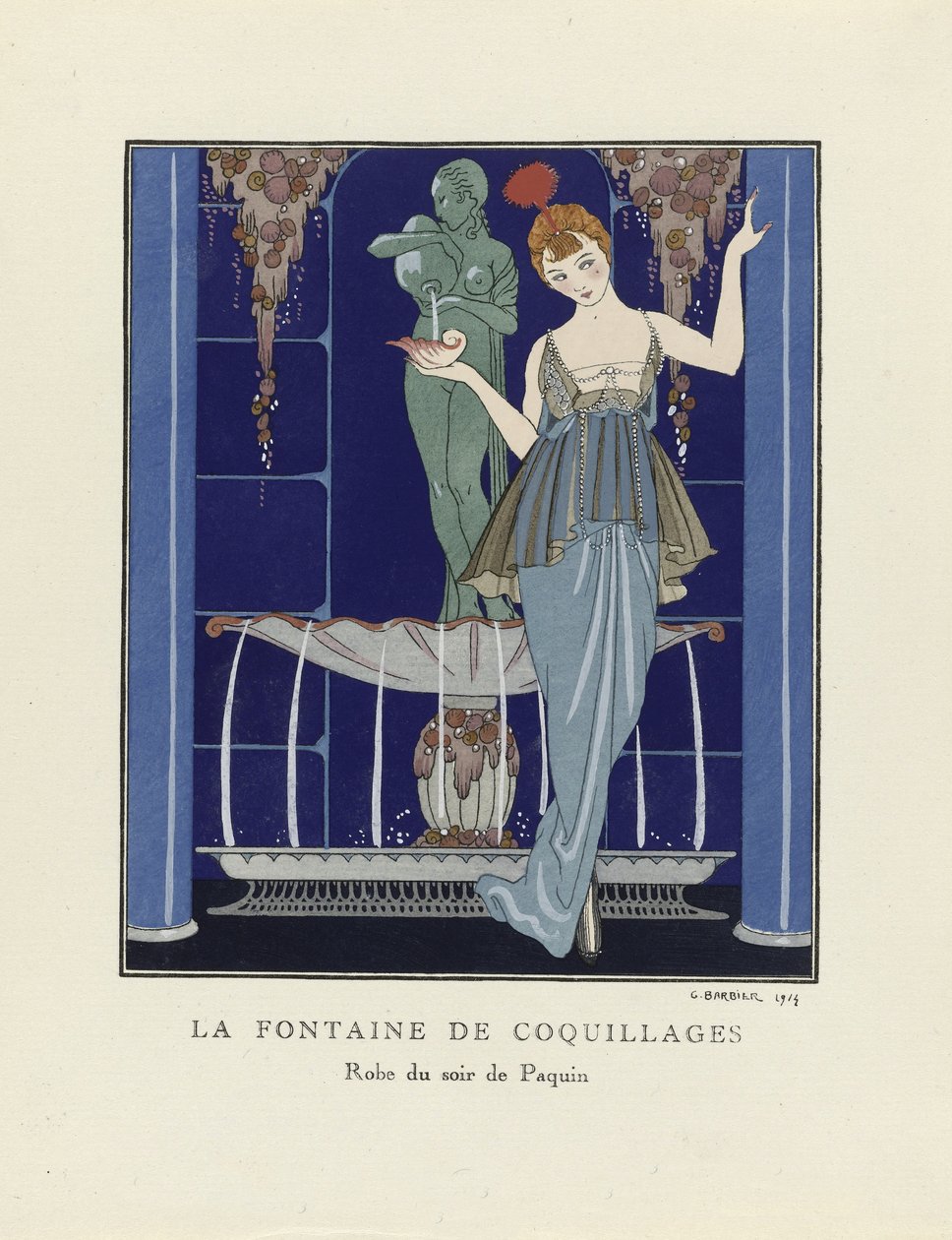 The Fountain of Shells, pub. 1914 (stenciltryck) av Georges Barbier