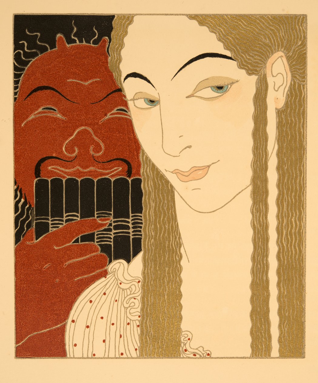 Brevet, illustration från Les Chansons de Bilitis, av Pierre Louys, pub. 1922 (stenciltryck) av Georges Barbier