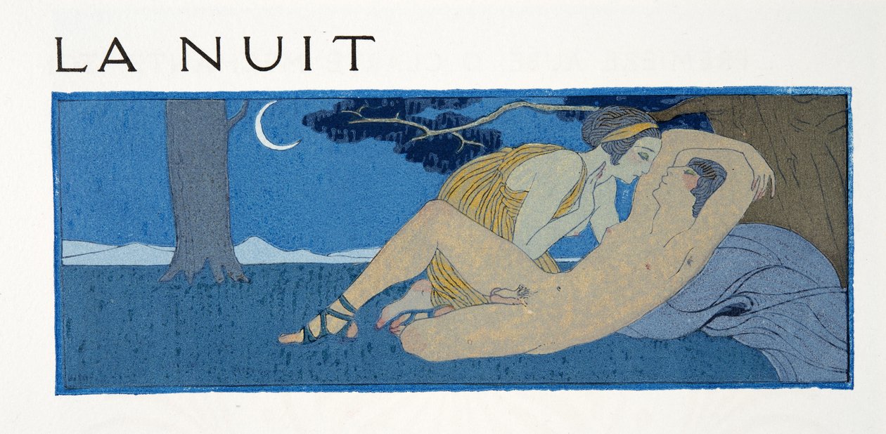 Natten, illustration från Les Chansons de Bilitis, av Pierre Louys, pub. 1922 (stenciltryck) av Georges Barbier