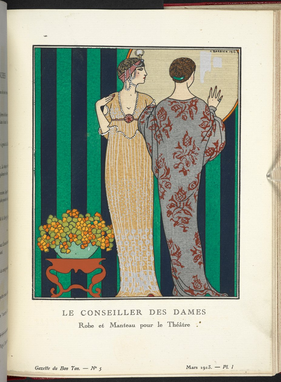 "Kvinnornas rådgivare - Dräkt och mantel för teatern." av Georges Barbier