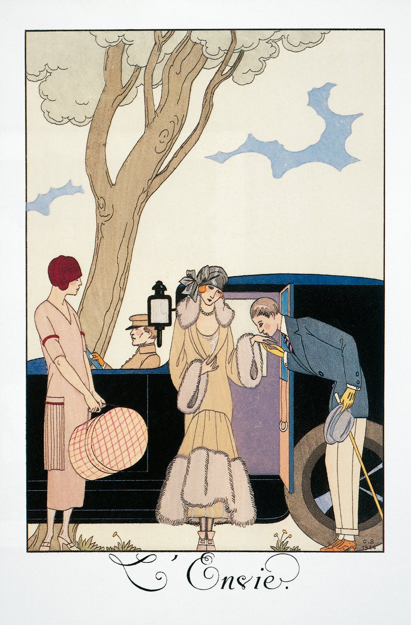 Envy, av George Barbier (1882-1932), från Falbalas et Fanfreluches, Almanacka 1925. Frankrike, 1900-talet av Georges Barbier