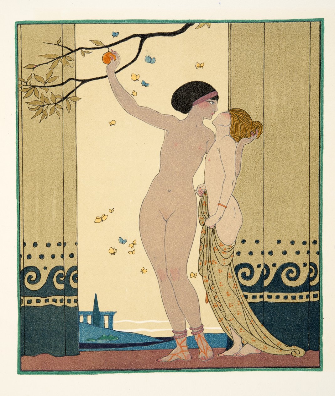 Rådgivning, illustration från Les Chansons de Bilitis, av Pierre Louys, pub. 1922 (stenciltryck) av Georges Barbier