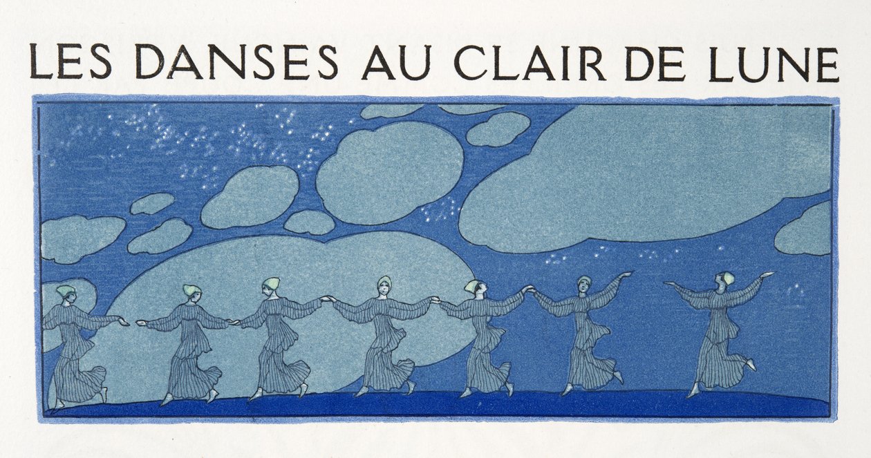 Moonlight Dances, illustration från Les Chansons de Bilitis, av Pierre Louys, pub. 1922 (stenciltryck) av Georges Barbier