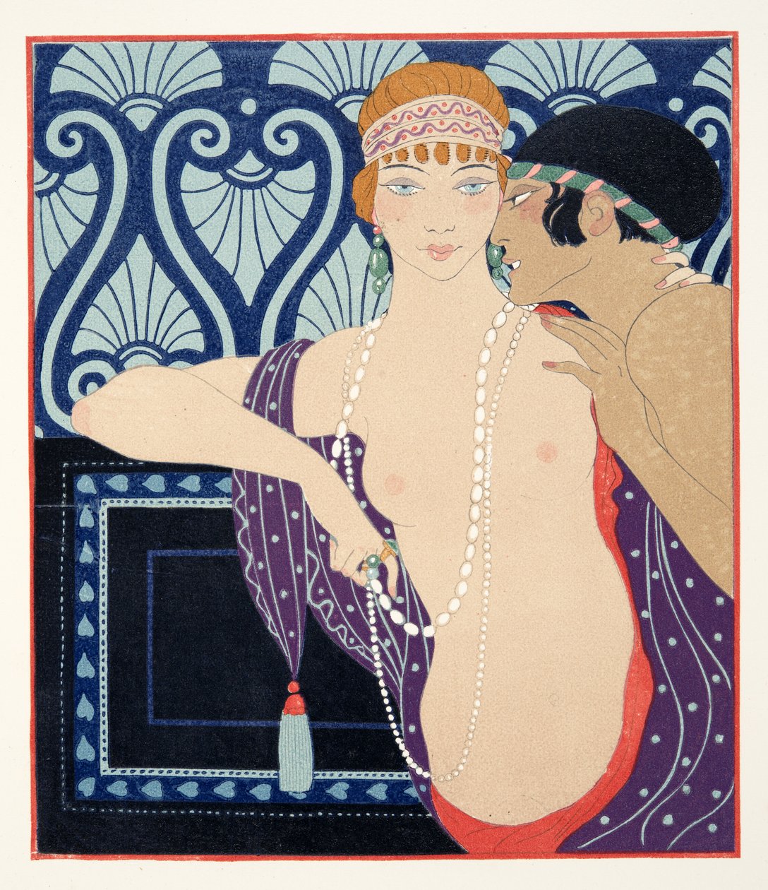 De tre skönheterna av Mnasidika, illustration från Les Chansons de Bilitis, av Pierre Louys, pub. 1922 (stenciltryck) av Georges Barbier
