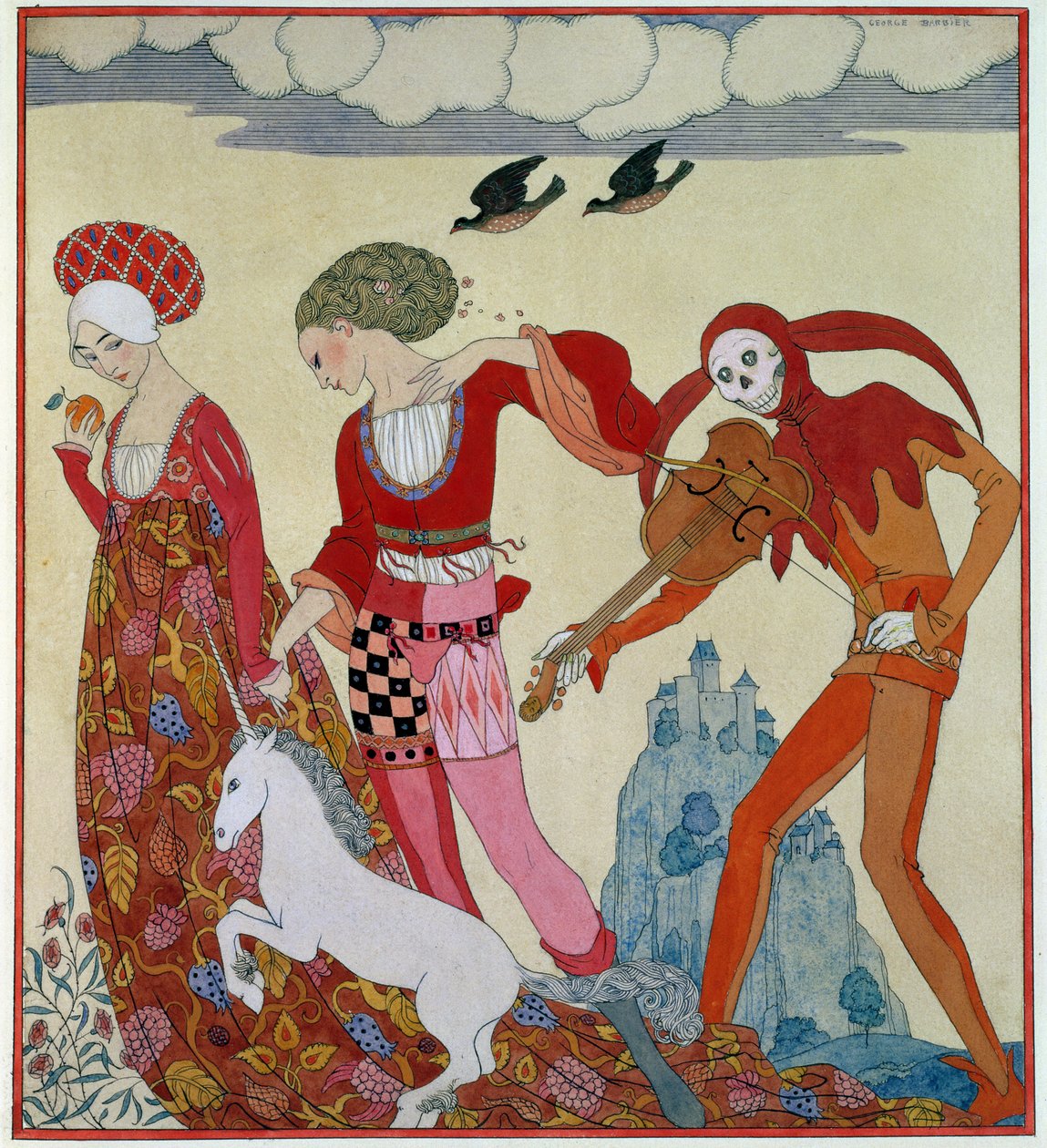 Kärlek, lust och död (bläck med blandad media) av Georges Barbier