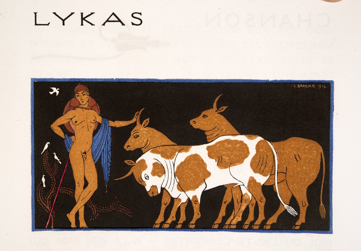 Lykas, illustration från Les Chansons de Bilitis, av Pierre Louys, pub. 1922 (stenciltryck) av Georges Barbier
