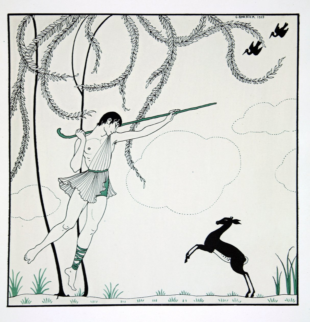 Narcisse, från serien "Designs on the dances of Vaslav Nijinsky" (1889-1950). Georges Barbier (1882-1932), Pochoirtryck av Georges Barbier