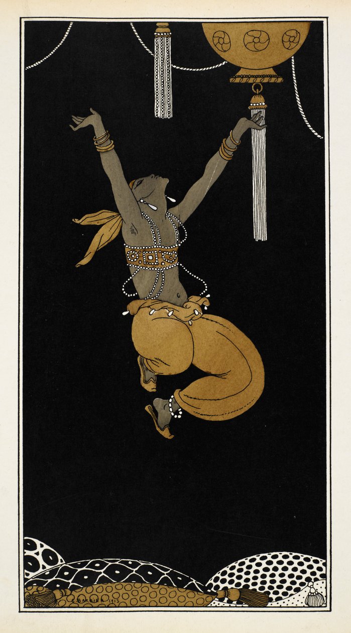 Nijinskij som guldslaven i Sheherazade, en symfonisk svit komponerad av Nikolai Rimsky-Korsakov 1888. Nijinskij är i luften, mitt i hopp. av Georges Barbier