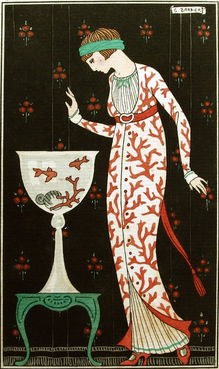 "Brochee Silk Indoor Dress" 1913 (stencil) av Georges Barbier