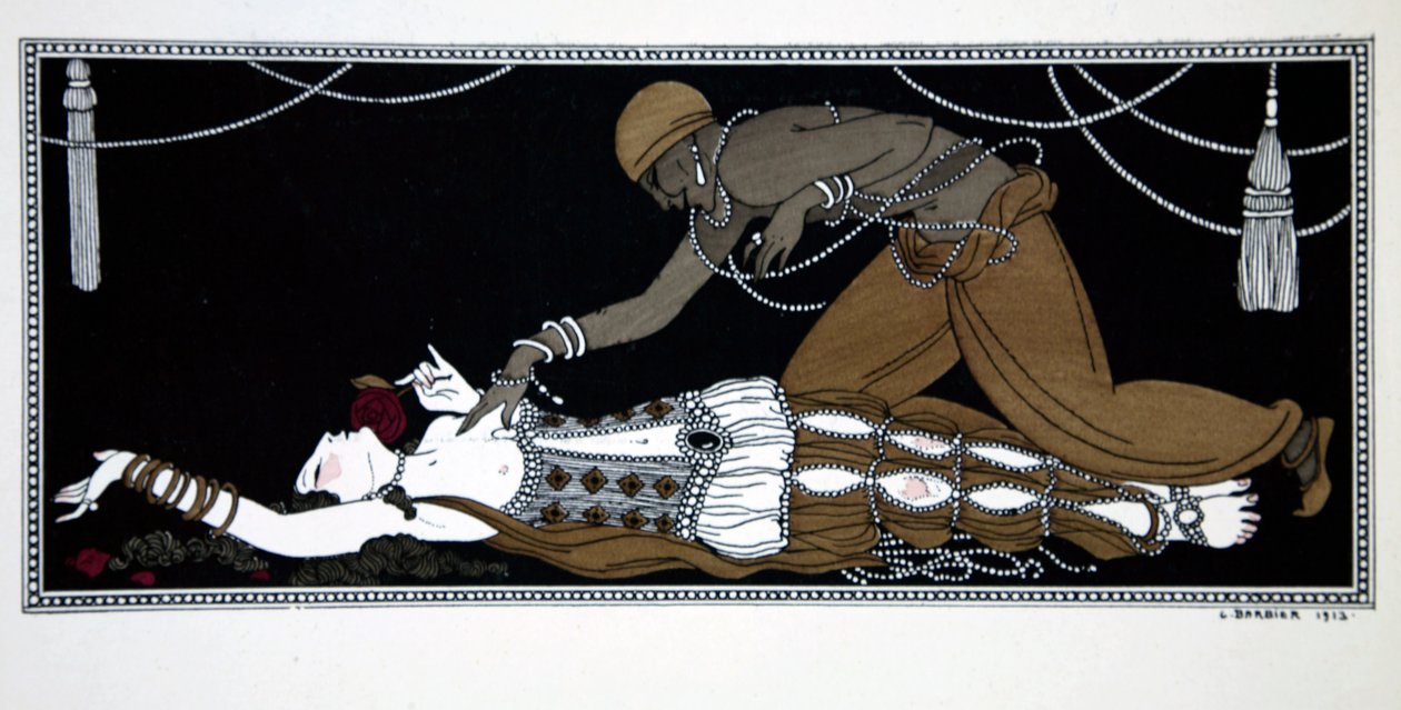 Scheherazade, från serien "Designs on the dances of Vaslav Nijinsky" (1889-1950). Georges Barbier (1882-1932), Pochoirtryck av Georges Barbier