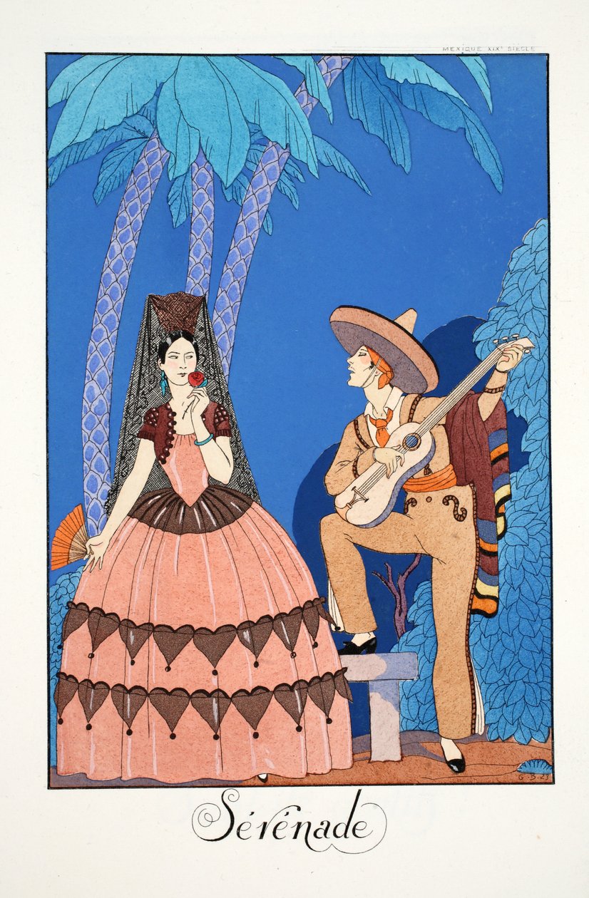 Serenad, från "Falbalas & Fanfreluches, Almanac of Present, Past and Future Modes" av Georges Barbier