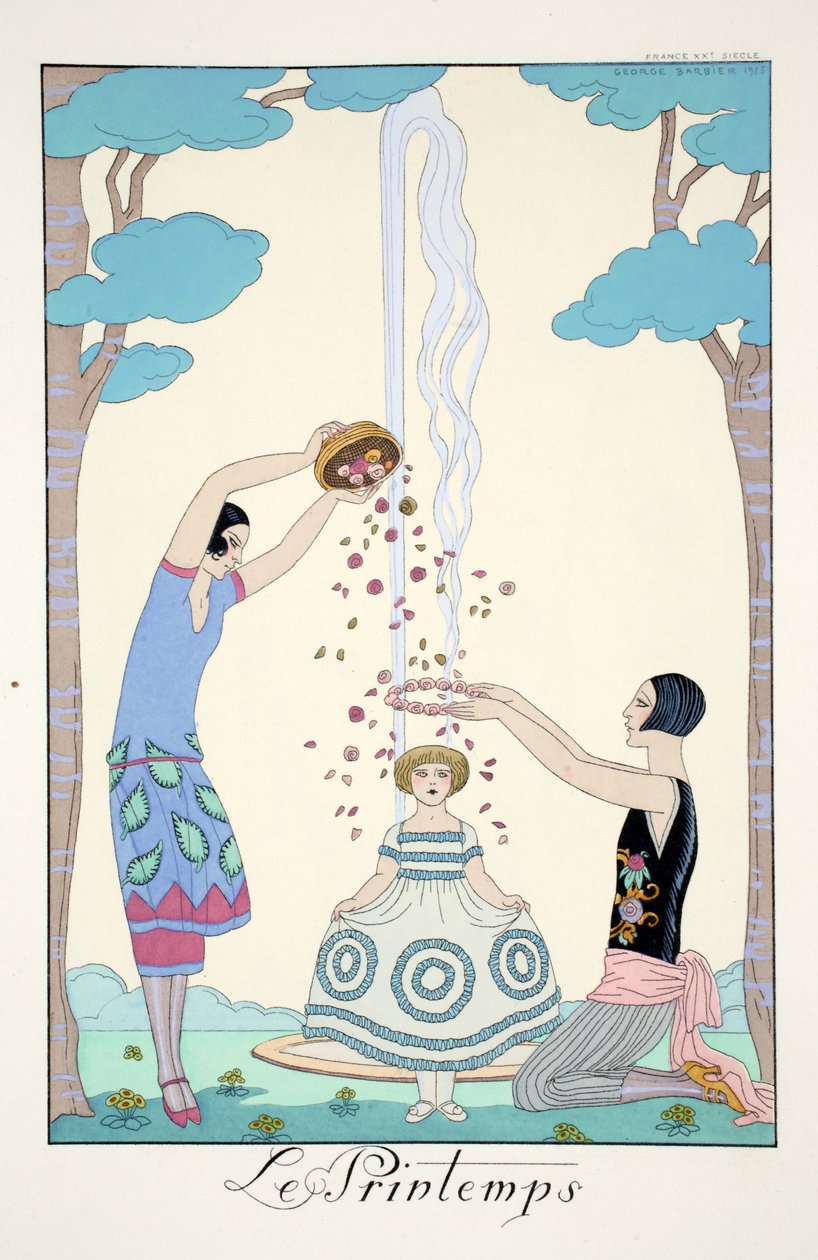 Vår, från "Falbalas and Fanfreluches, Almanac of Present, Past and Future Modes" av Georges Barbier