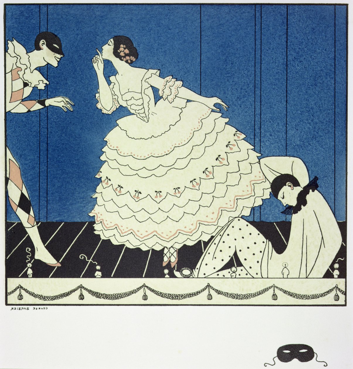 Tamara Karsavina (1885-1978) som Columbine, Vaslav Nijinsky (1890-1950) som Harlequin och Adolph Bolm (1884-1951) som Pierrot i Fokines 