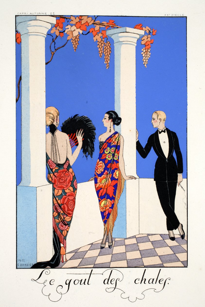 The Taste of Shawls, från "Falbalas et Fanfreluches, Almanac of Present, Past and Future Modes" av Georges Barbier