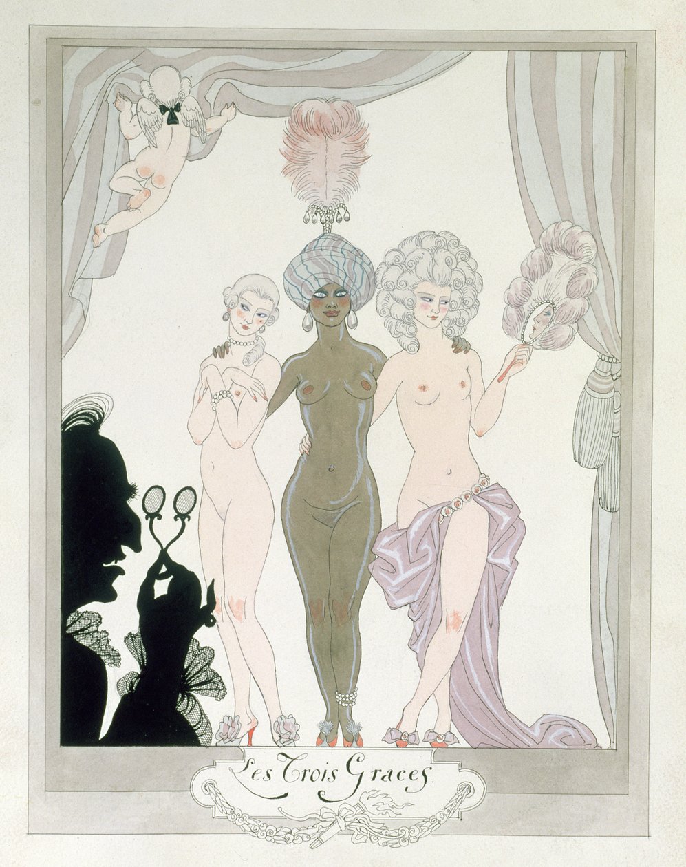 The Three Graces (penna, bläck och akvarell på papper) av Georges Barbier