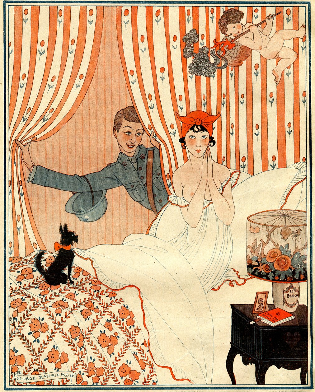 Den oplanerade återkomsten... Eller väckarklockan - illustration från la Vie Parisienne av Georges Barbier