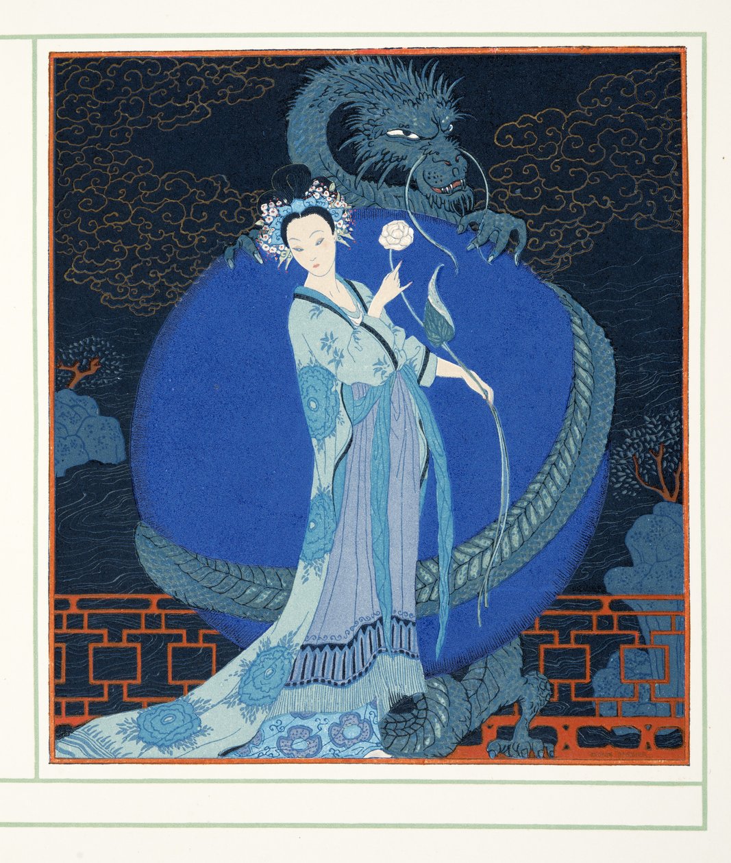 Turandot Princess of China, från Personages de Comedie, pub. 1922 (stenciltryck) av Georges Barbier