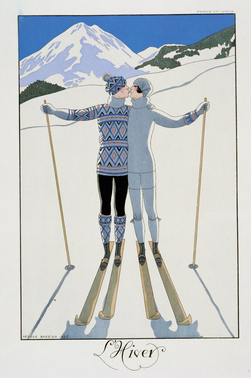 Winter: Lovers in the Snow, modetallrik från "Twentieth Century France" av Georges Barbier