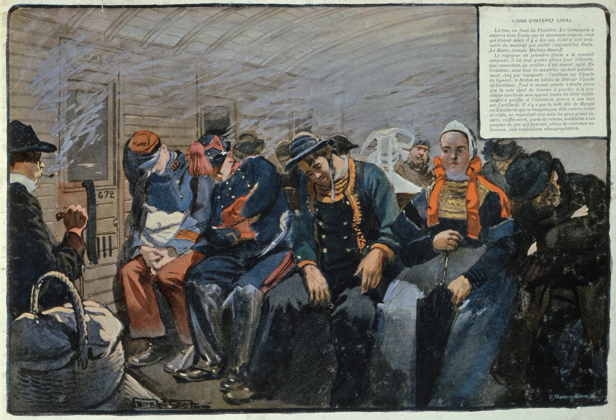 En tredje klass järnvägsvagn i Bretagne, Frankrike av Georges Bertin Scott