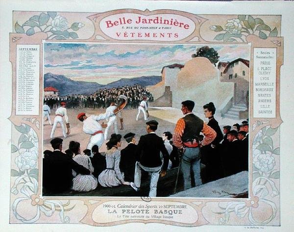 Baskisk pelota, illustration för september från en kalender för klädaffären "La Belle Jardiniere" av Georges Bertin Scott