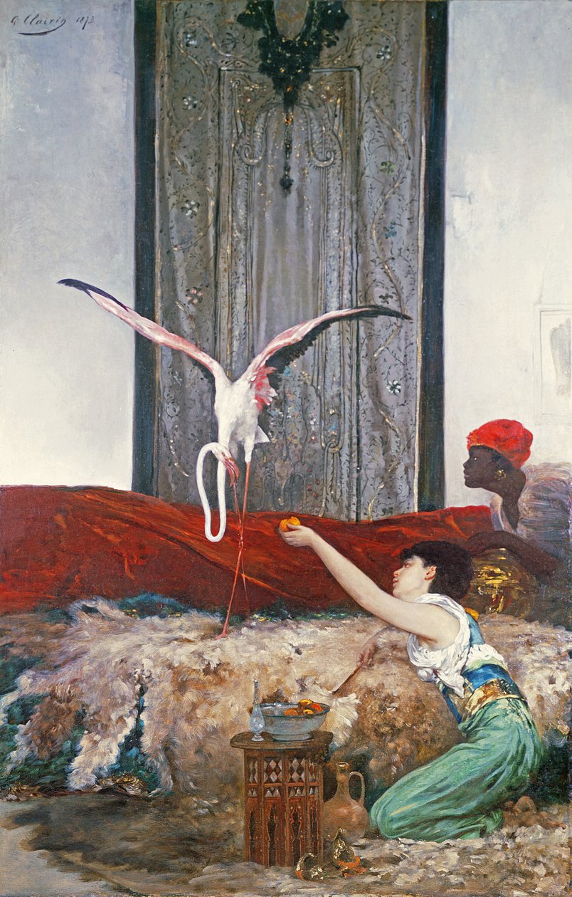 The Pet Flamingo (olja på duk) av Georges Clairin