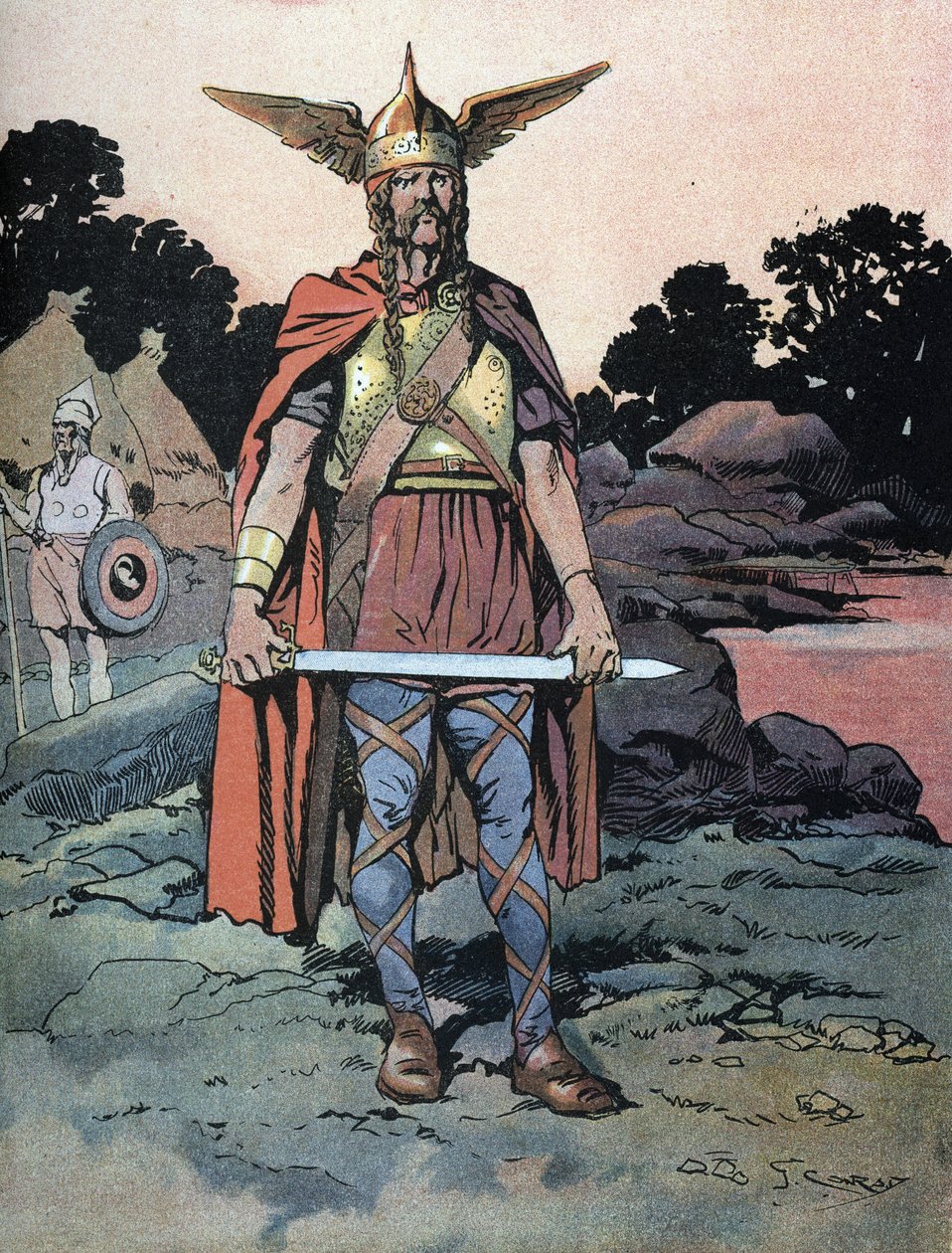 Porträtt av Vercingetorix (ca 80-cirka 46 f.Kr.) krigare och gallisk ledare för Arvernesstammen av Georges Conrad