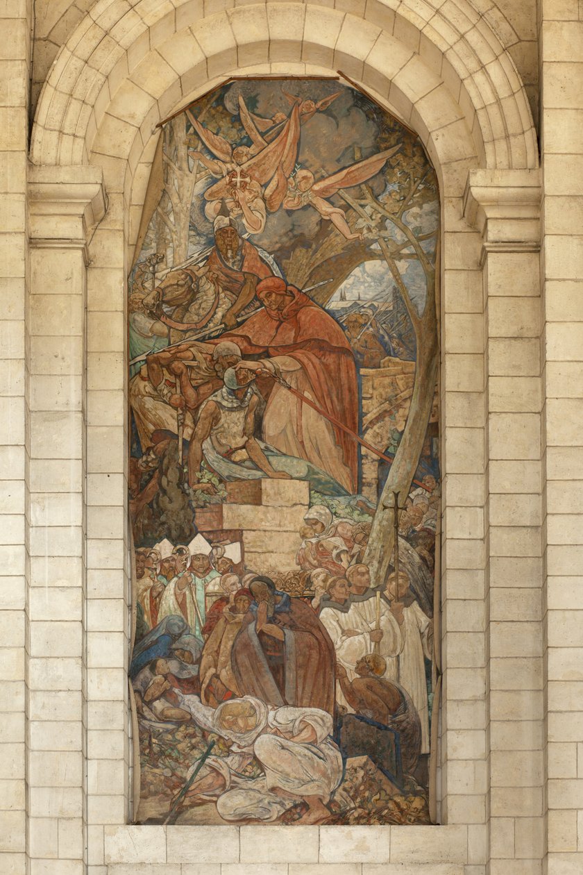 Katedral. Tidigare klosterkyrka (Abbaye Saint-Vaast). Interiör. Södra korsarm. Väggmålning. av Georges Desvallieres