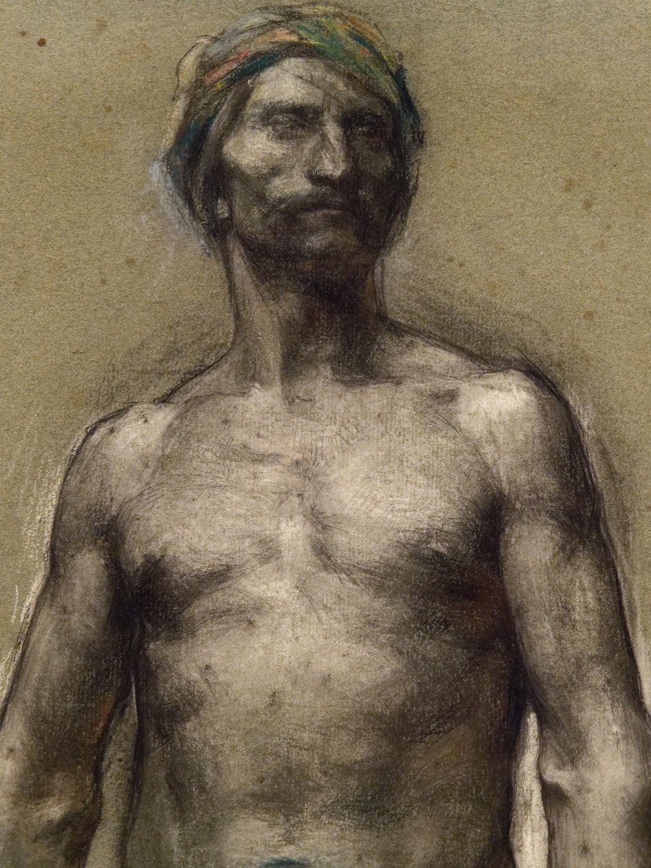 Studie av naken man vid turbanen (detalj) (cirka 1888). George Desvallieres (1861-1950). Pastell på pappersstav laminerar på kartongpapper. Musee des Beaux-Arts de la Ville de Paris, PeuPalais. av Georges Desvallieres