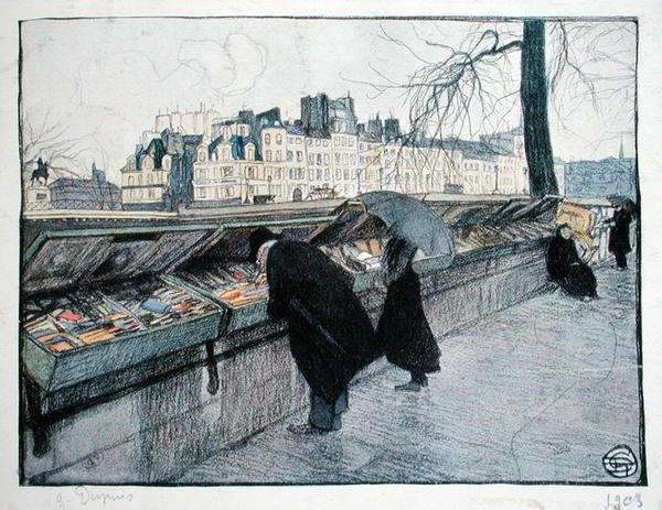 Bouquinistes längs den vänstra stranden av Seine nära Pont-Neuf, Paris av Georges Dupuis
