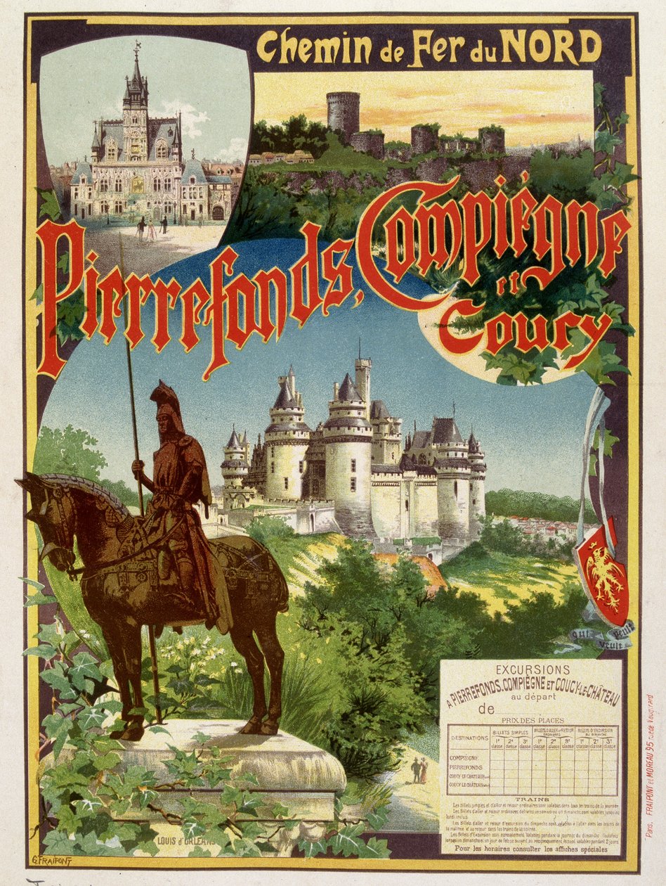 Pierrefonds, Compiègne och Coury - Annonsaffisch för Railways du Nord, av G. Fraipont av Georges Fraipont