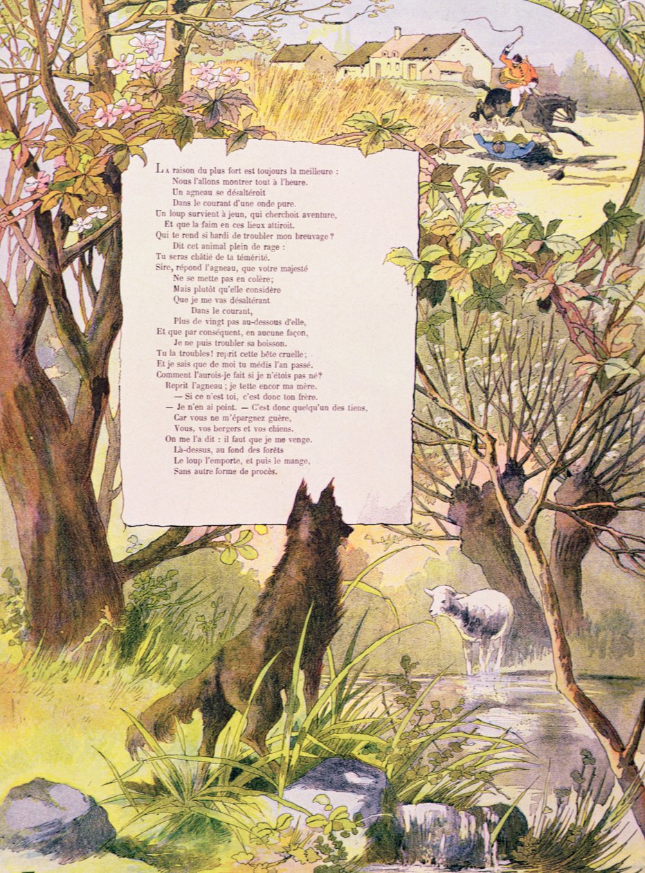 Vargen och lammet, från Fables av Jean de La Fontaine (1621-95) (färgstick) av Georges Fraipont