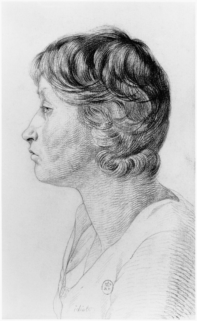 Idiot, illustration från en opublicerad avhandling av Jean Etienne Dominique Esquirol (1772-1840) om galningarna på asylanstalten Salpetriere, ca 1818 av Georges Francois Gabriel