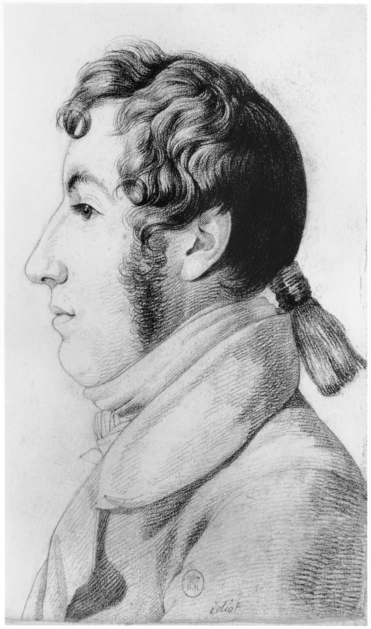 Idiot, illustration från en opublicerad avhandling av Jean Etienne Dominique Esquirol (1772-1840) om galningarna på asylanstalten Salpetriere, ca 1818 av Georges Francois Gabriel