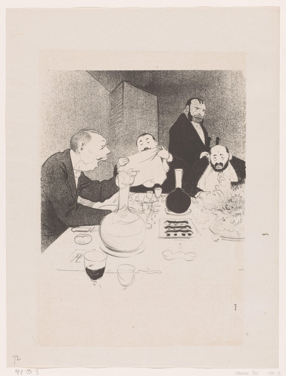 Mannen aan tafel under en diner Han är dekorerad och hans vänner erbjuder honom en bankett (originaltitel) Naturens stora skådespel; livet av Mr. Any (original serietitel) av Georges Hermann Rene Paul